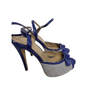 Y2K Blue Strappy Striped Bow Peep Toe Pin Up Stilettos
